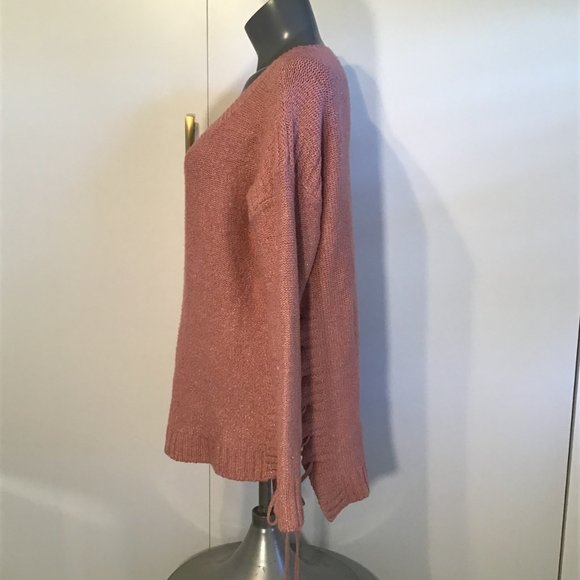 Lucky Brand Glitter Knit Scoop Neck Sweater With Lace Up Detail On Sides Size L - Picture 6 of 11